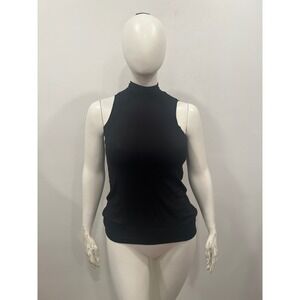 Heather by Bordeaux Mock Neck Tank Women size 8 Medium Black New Open Back Top